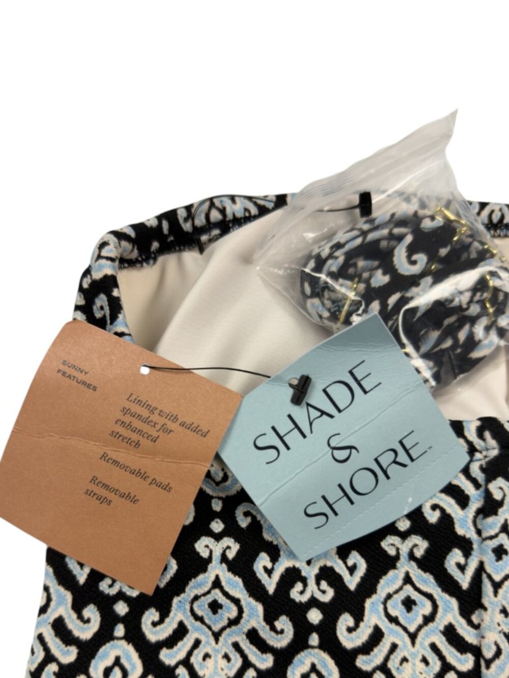 Shade & Shore Bandeau One Piece Swimsuit Size S Black White Geo Print NWT - Picture 6 of 16